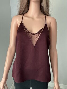 Express Lace-Trim V-Neck Cami Tank Top - Burgundy